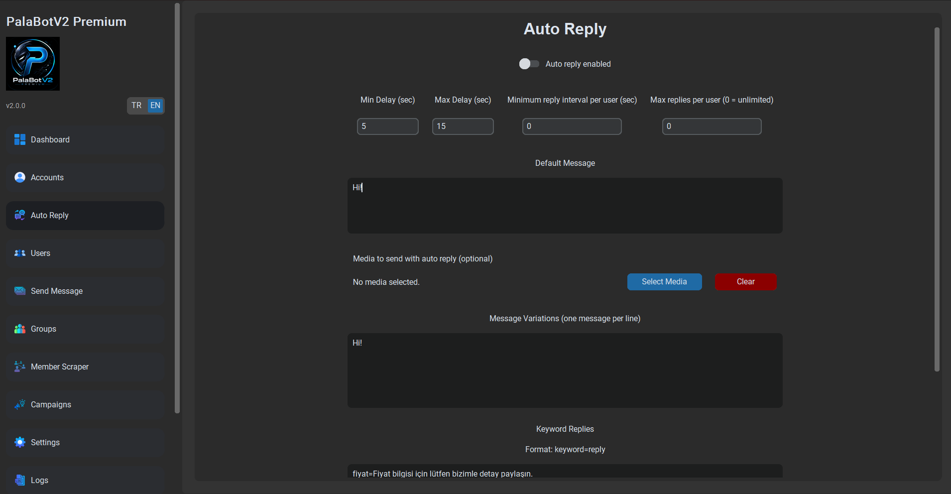 PalaBot V2 auto reply