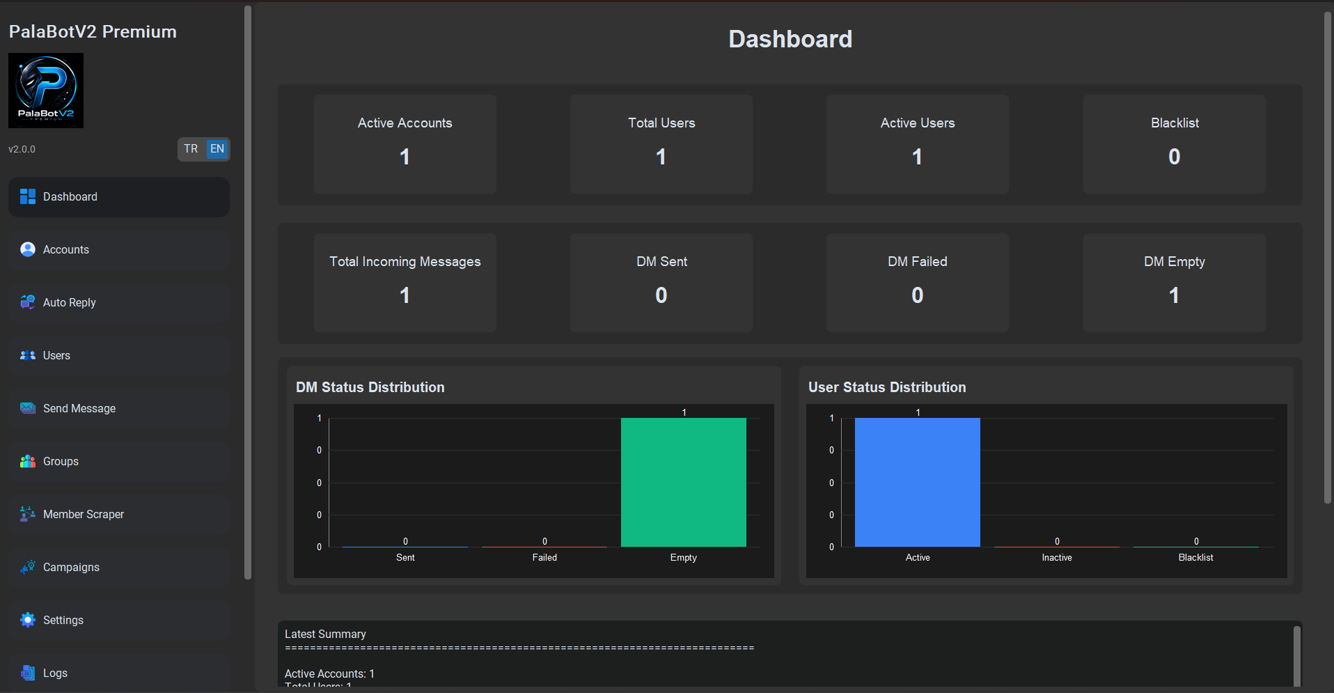 PalaBot V2 dashboard